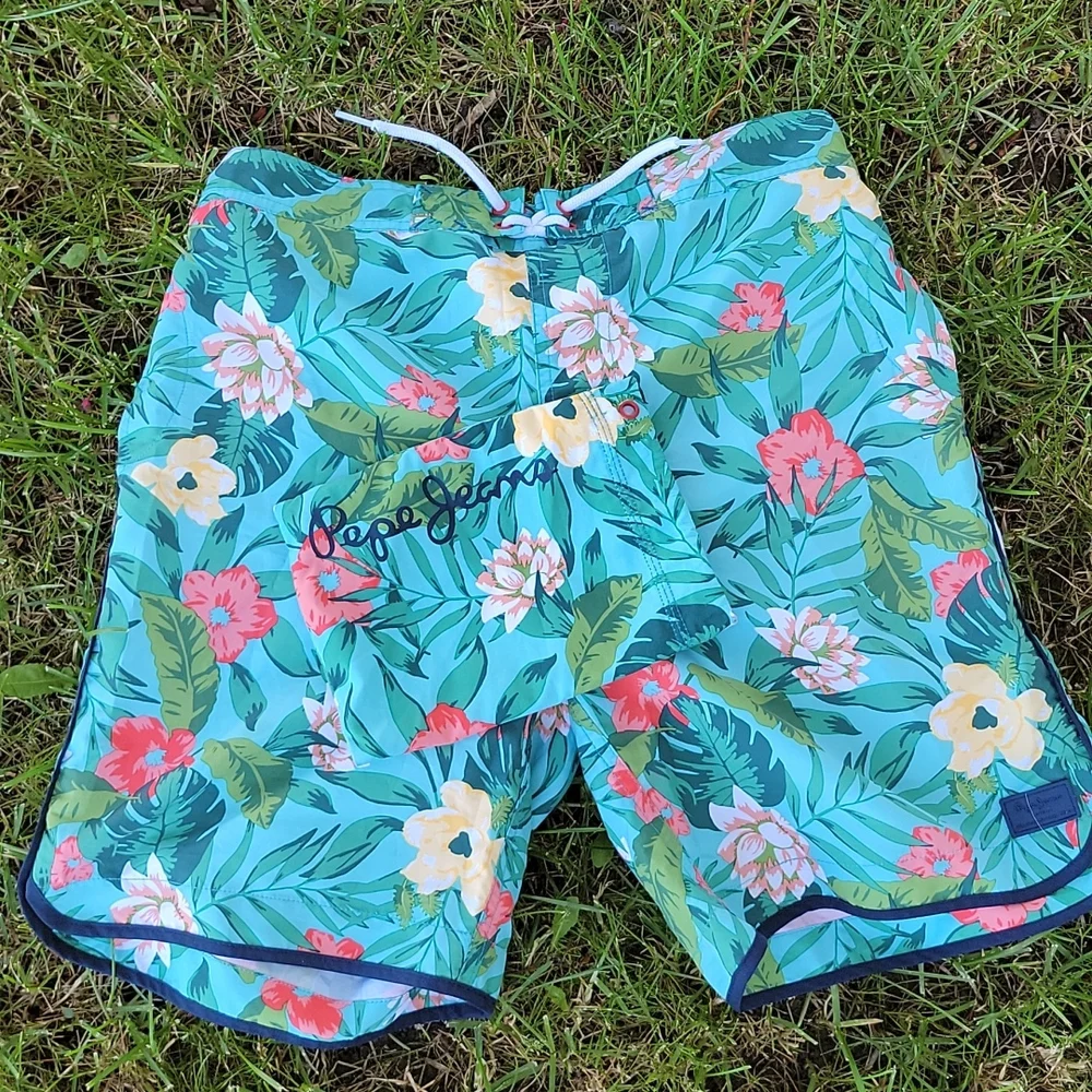 Pepe Jeans London Boys Tropical Floral Swim Trunks Board Shorts Size 16